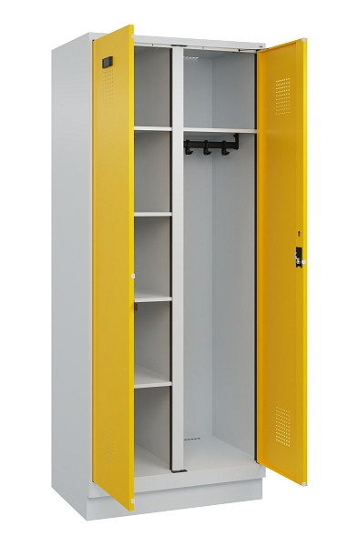 C+P Wäsche-/Garderobenspind Evolo PLUS, mit Sockel, 2 Abteile, 1950x800x500mm, 7, Frontfarbe RAL 1023 Verkehrsgelb, Zylinderschloss, 049620-22 S10028