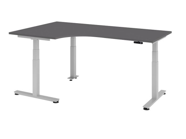 Hammerbacher Sitz-Steh-Winkeltisch elektrisch 200x120cm 90° Graphit/Silber, links oder rechts montierbar, VXDSM82/G/S