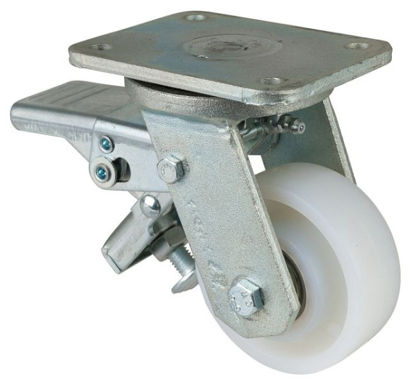 BS Rollen Schwerlastrolle mit Rad-/Feststeller, Breite 30 mm, Ø80 mm, bis 150 kg, Lauffläche/Radkörper Kunststoff, Kugellager, RR120.B15.080