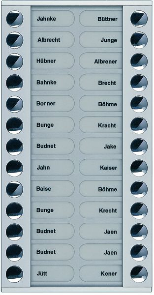 TCS Klingeltastenerweiterung für Audio Außenstation Serie PES/AVE 26 Klingeltasten (rechts-/linksbündig), AP silber, PET26-EN/04