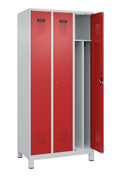 C+P Spind Evolo PLUS, mit Füßen, 3 Abteile, 1950x900x500mm, 7035/3000, Verschluss Zylinderschloss, 049010-30F S10030