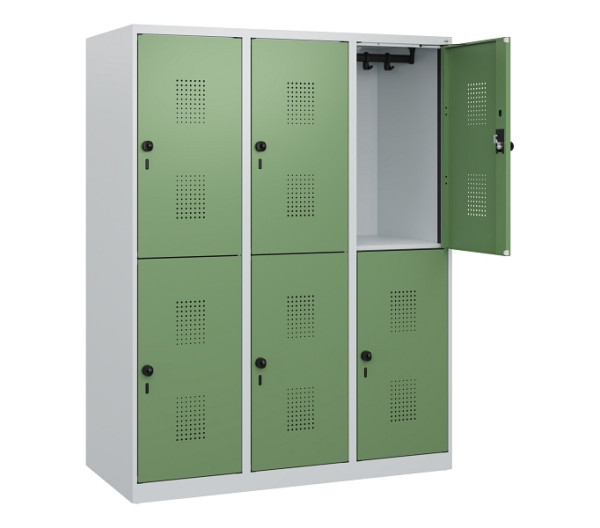 C+P Doppelstöckiger Spind Evolo PLUS, 6 Fächer, 1530x1200x500mm, 7035/6011, Drehriegel, 0493005-32 S10010