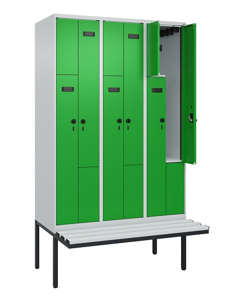 C+P Z-Spind Evolo PLUS, Bank, 6 Fächer, 2120x1200x815mm, 7035/6037, Drehriegel, Material Sitzfläche Kunststoff, 0490437-326 S10065