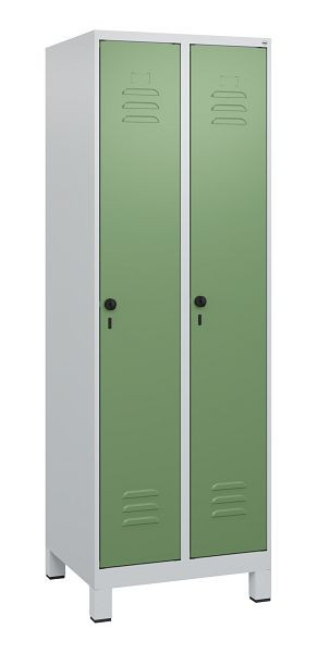 C+P Umkleidespind Classic PLUS mit Mitteltrennwand, Füße, 2 Abteile, 1800x600x500mm, 7035/6011, Drehriegel, 0800107-20F S10006