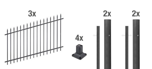 Alberts Zaun-Set Chaussee verstellbar, Aluminium, matt schwarz kunststoffbeschichtet, zum Aufschrauben, 6 m x 1000 mm, 511623