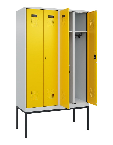 C+P Schwarz-Weiß-Spind Evolo PLUS, Gestell, 4 Abteile, 2120x1200x500mm, 7035/102, Zylinderschloss, 0490327-40 S10028