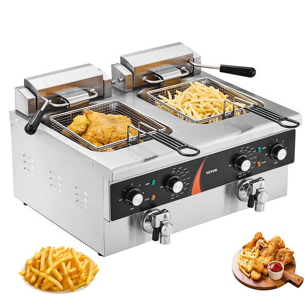 VEVOR Elektrische Fritteuse Edelstahl Doppelte Tanks, 3000Wx2 Restaurant 5,9Lx2, SGDZGYTGK0004OIJ9V2