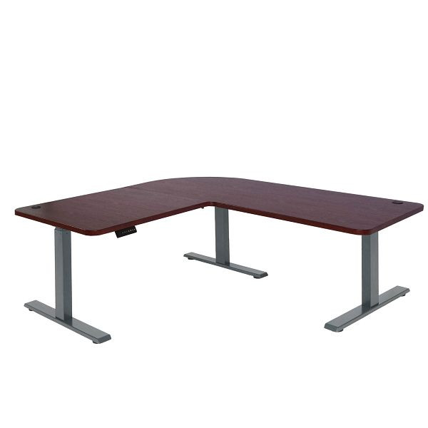 Mendler Eck-Schreibtisch HWC-D40, Computertisch, elektrisch höhenverstellbar 178x178cm 84kg, Kirsch-Dekor, anthrazit-grau, 75755+75749