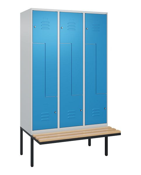 C+P Z-Spind Classic PLUS, Bank, 6 Abteile, 2120x1200x815mm, 7035/5012, Zylinderschlösser, Buche-Sitzleisten, 0800437-326 S10019