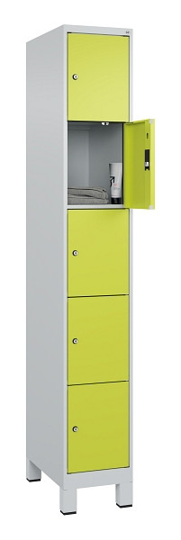 C+P Schließfachschrank Evolo PLUS, mit Füßen, 5 Fächer, 1950x300x500mm, 7035/00, Frontfarbe 1108060 RDS Clowngrün, 049010-105 S10015