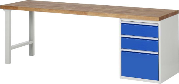 RAU Werkbank Serie 7000 - Modell 7503-1, B2500 x T700 x H890 mm, Systemunterbau B2500 x T650 x H850 mm, mit 3 Schubladen, 03-7507A1-257B4M.11