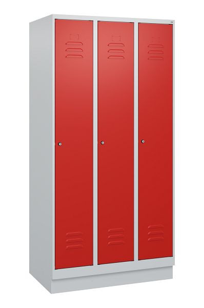 C+P Umkleidespind Classic PLUS, Sockel, 3 Abteile, 1800x900x500mm, 7035/3020, Zylinderschlösser, 0800207-30 S10017