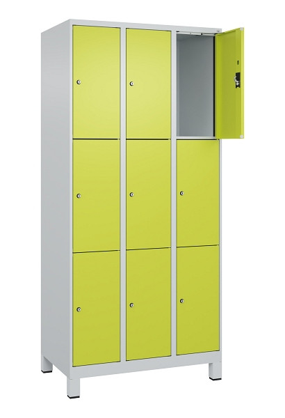 C+P Schließfachschrank Evolo PLUS, mit Füßen, 9 Fächer, 1950x900x500mm, 7035/00, Frontfarbe 1108060 RDS Clowngrün, 049010-303 S10015