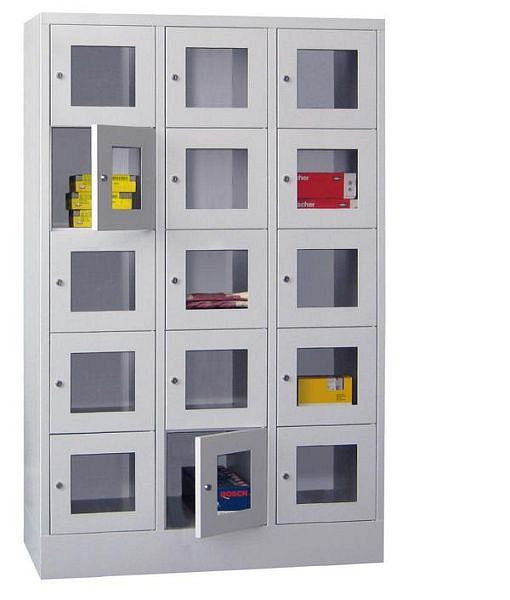 Pavoy Schließfachschrank mit Sockel 1850/500/1200, 3b x 5h, Zylinderschloss, Abteilbreite 400, Sichtfenster, 61213-354-091-905611