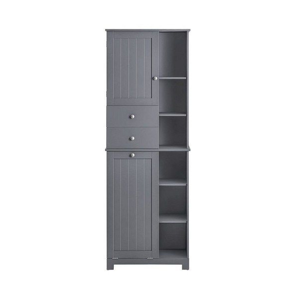 SoBuy Badezimmerhochschrank mit einer Schublade Dunkelgrau 60x37x170 cm, Funktional, BZR104-DG