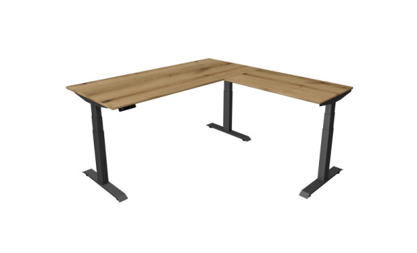 Kerkmann Sitz-/Stehtisch Move 4, B 1800 x T 800 mm mit Anbauelement 1000 x 600 mm, elektrisch höhenverstellbar von 640-1290 mm, Eiche, 10083155