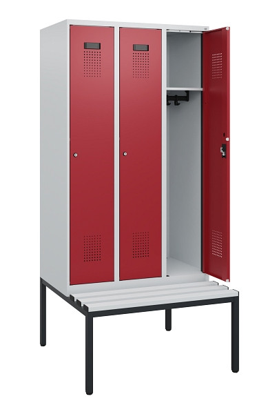 C+P Spind Evolo PLUS, 3 Abteile, 1950x900x815mm, 7035/3003, Zylinderschloss, Material Sitzfläche Kunststoff, Sitzbank, 0490505-30 S10085