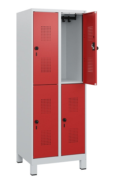 C+P Doppelstöckiger Spind Evolo PLUS, Füße, 4 Fächer, 1630x600x500mm, 7035/3000, Drehriegel, 0493105-20 S10003