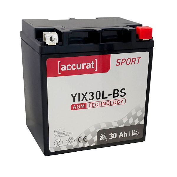 Accurat Sport AGM YIX30L-BS Motorradbatterie 30Ah 12V 300A 66010-97A, MBA-YIX30L