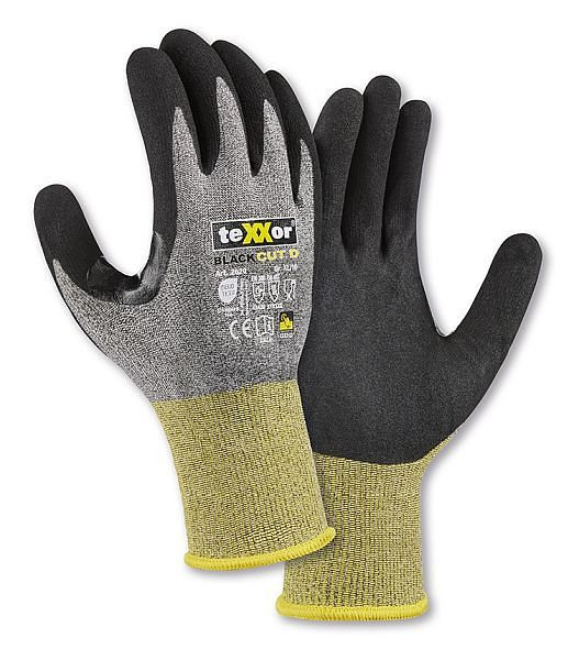 teXXor Schnittschutz-Strickhandschuhe CUT D, Farbe: grau-meliert/gelb/schwarz, Größe: 9, VE: 12 Paar, 2620-9