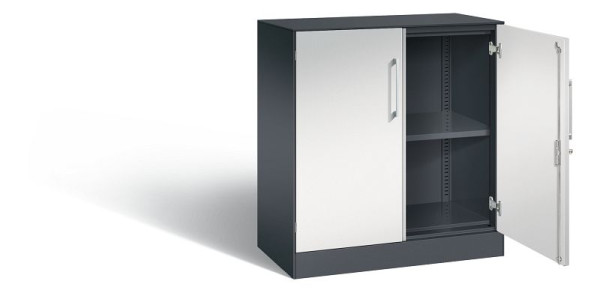C+P Sideboard mit Flügeltüren Asisto, H915xB800xT435mm, Farbe: Schwarzgrau / Lichtgrau, Bügelgriff, 2 OH, 141053-000 S10204