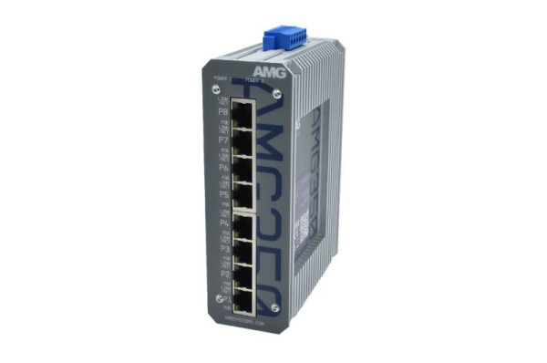 AMG Systems Industrieller 8 Port Unmanaged Switch, 8 x 10/100/1000 RJ45, PoE, 200W Budget, 48-56VDC, AMG350-8GAT-P200