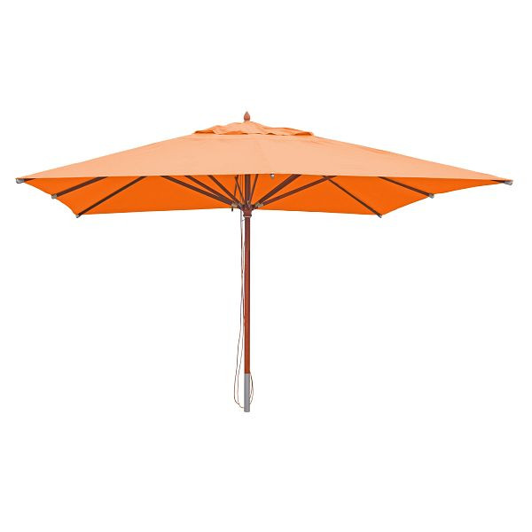 Mendler Gastronomie Holz-Sonnenschirm HWC-C57, Gartenschirm, Polyester/Holz 28kg, eckig 4x4m Seilzug stoßsicher, terracotta, 66533