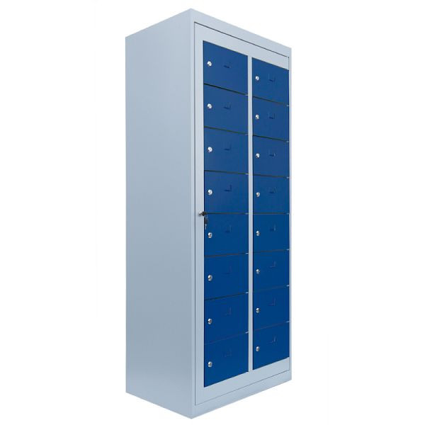 Lüllmann Verteilerschrank, 2 Abteile, 16 Fächer, 1800 x 740 x 500 mm, lichtgrau/enzianblau, 526281