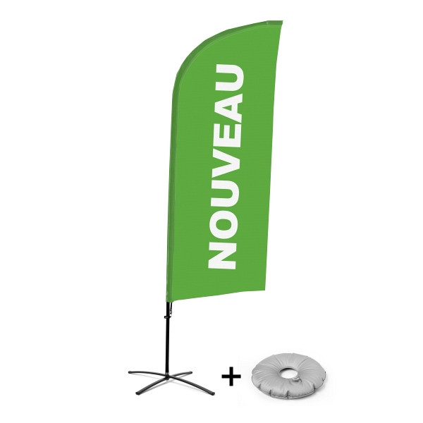Showdown Displays Beachflag Alu Wind Komplett-Set Neu Grün Französisch Kreuzständer, BFAW310-CB30-WB-I500