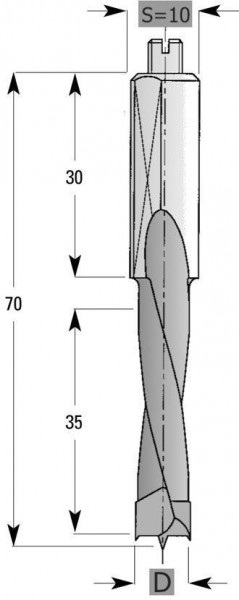 Edessö Dübelbohrer HW S10, hinterfräst, A: 16, B: 35, GL: 70 - RH, 143616001