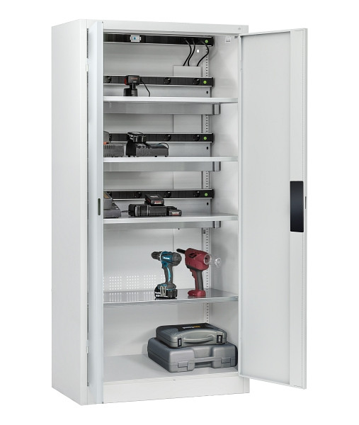 C+P Akkuladeschrank Serie 89, H1950xB930xT500mm, 7035/7035, 3 Elektroböden, 1 Einlegeboden, 8921-05E3 S10063