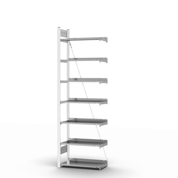 hofe Anbauregal, zerlegt, 7 Böden 2350 x 300 x 750 mm, verzinkt Stützprofile - Verkehrsweiß/RAL 9016, HWA23307EX
