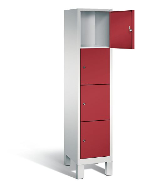 C+P Schließfachschrank Evolo, H1850xB420xT500mm, Farbe: Lichtgrau / Rubinrot, 4 Fächer, 48010-124 S10073