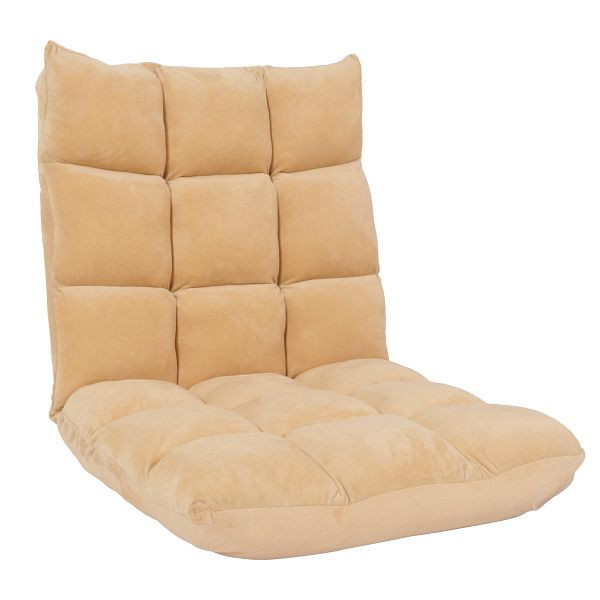 Mendler Bodensessel HWC-N43, Relaxsessel Bodenkissen Klappsessel 6 Relaxpositionen, stabiles Gestell Samt, beige, 106906