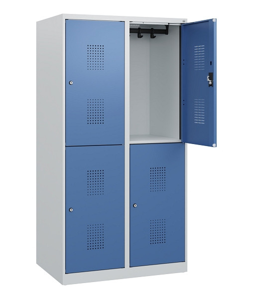 C+P Doppelstöckiger Spind Evolo PLUS, 4 Fächer, 1530x800x500mm, 7035/5023, Zylinderschloss, 0493005-22 S10033