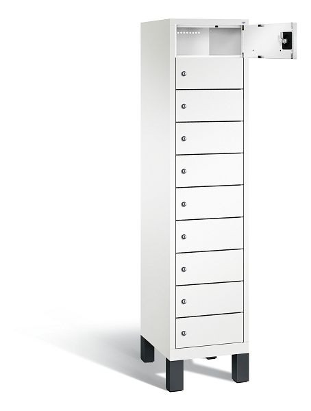 C+P Schließfachschrank Evolo, H1850xB420xT500mm, Farbe: Verkehrsweiß, mit Steckdosenleiste, 48010-1210 S10096