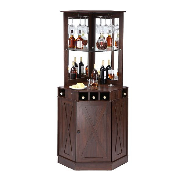 VEVOR Industrieller Eck-Barschrank, Weintisch für Spirituosen und Gläser, Freistehend aus Bauernholz, Hausbar, Walnussholz, QJ23631573211CRJ2V0