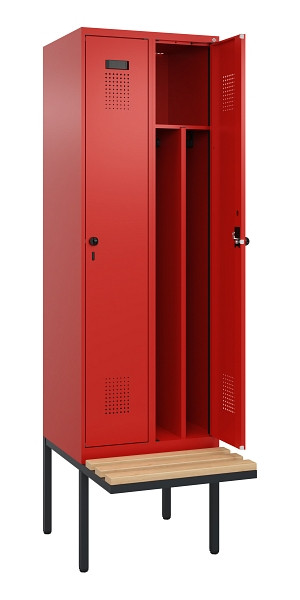 C+P Spind Evolo PLUS, 2 Abteile, 2120x600x815mm, 3020/3020, Drehriegel, Sitzfläche Holz, 0490407-20F S10025