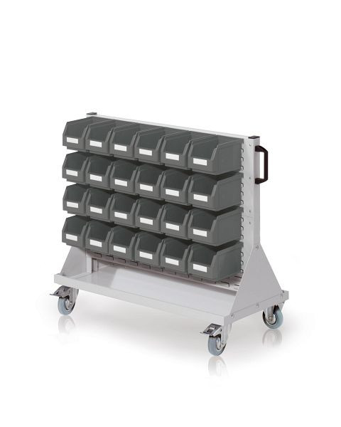 Kappes RasterMobil Rollwagen Größe 2 Modell E68, H890 x B1000 x T500 mm, RAL 7025 2 Schlitzplatten, inklusiv Lagersichtkasten 24 x Größe 5, 7023.07.0213