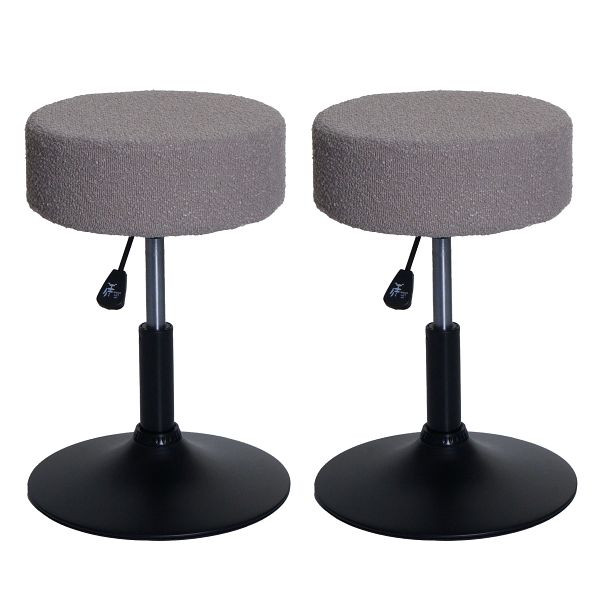 Mendler 2er-Set Hocker HWC-C22, Sitzhocker Schminkhocker, höhenverstellbar drehbar Ø 37cm Stoff Bouclé 450g/m² FSC®, taupe, 108890