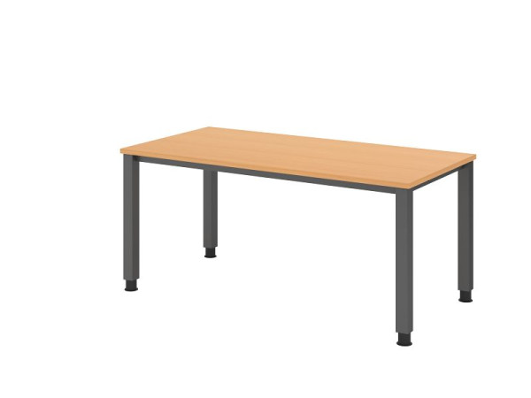 Hammerbacher Schreibtisch QS16, 160 x 80 cm, Platte: Buche, 25 mm dick, 4-Fuß-Gestell in Graphit (ähnlich RAL 7012), Arbeitshöhe 68-83,5 cm, VQS16/6/G