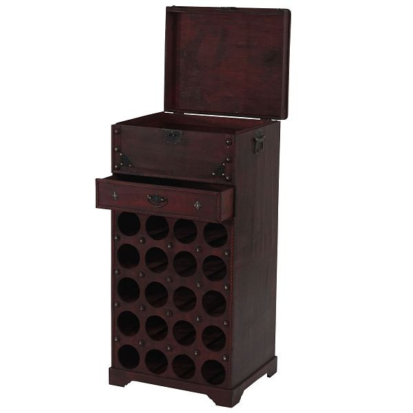 Mendler Weinregal Calvados Regal Holzregal Kolonialstil, für 20 Flaschen, mit Schublade, 34236