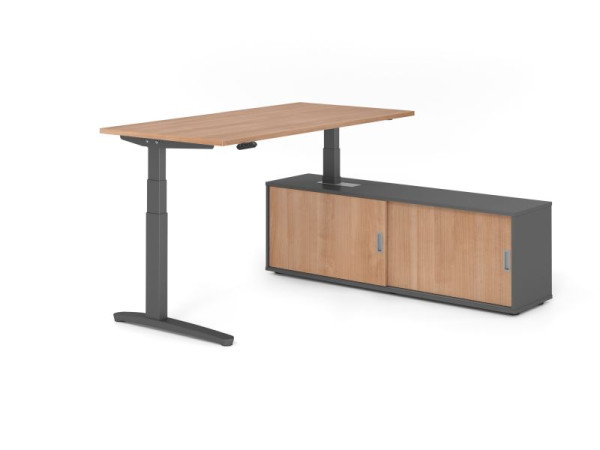 Hammerbacher Schreibtisch XBHM16, 160x80cm, Platte: Nussbaum, 25mm dick, C-Fuß Gestell Graphit, Höhe: 65 - 129 cm, Graphit / Nuss, VXBHM16SB/N/G/G/N