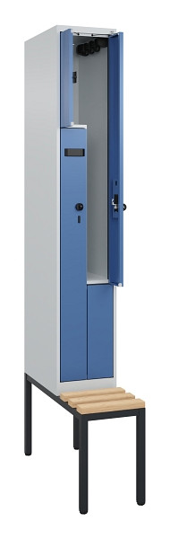 C+P Z-Spind Evolo PLUS, Bank, 2 Fächer, 2120x300x815mm, 7035/5023, Drehriegel, Sitzfläche Buche-Hartholz, Sitzbank, 0490537-102 S10020