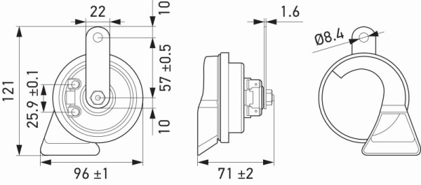 HELLA Fanfare, TE16, 12V, 110dB(A), Frequenzbereich: 400/500Hz, elektrisch, Gehäusefarbe: schwarz, Flachsteckanschluss, Set, 3FH 007 728-831