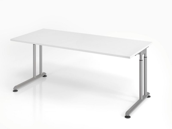 Hammerbacher Schreibtisch ZS19, 180 x 80 cm, Platte: Weiß, 25 mm dick, ABS-Dickkante, Rechteckform, Silber, VZS19/W/S
