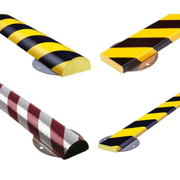Stein HGS Flächenschutz -Protect- Knuffi® mit Edelstahlbasis, extrem abriebfest, Kreis 70/35 mm, Länge 1000mm, gelb/schwarz, mit 6 Laschen 120x100mm, Bohrung Ø 7 mm, 32275
