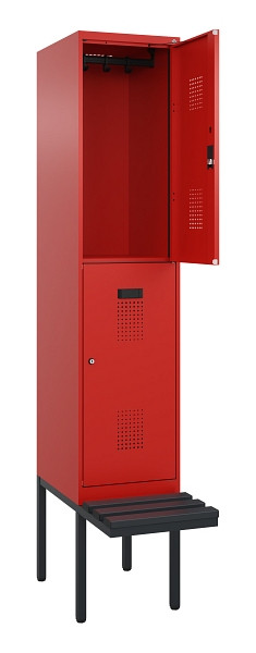 C+P Doppelstock-Spind Evolo PLUS, Bank, 2 Fächer, 2120x400x815mm, 3020/3020, Zylinderschloss, Sitzfläche Kunststoff, 0493407-12 S10139