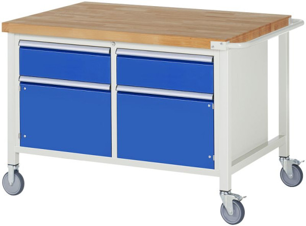 RAU Fahrbare Werkbank 8000- Modell 8466, B1250xT900xH880-1080mm, Doppel-Unterbau-Container, li: 180mm, Flügeltür, re: 180mm, Flügeltür, 05-8466A2-129B4H.11