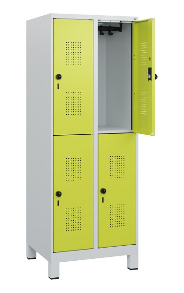 C+P Doppelstöckiger Spind Evolo PLUS, Füße, 4 Fächer, 1630x600x500mm, 7035/0024, Drehriegel, 0493105-20 S10015